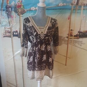 Brown and Cream Floral Tunic Dress